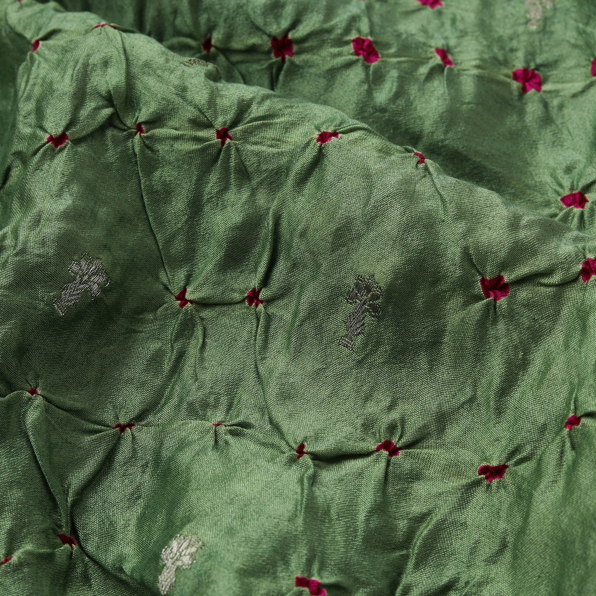 Green - Zari Buti Silk Tie-Dye Bandhani Fabric 09 - Image 3