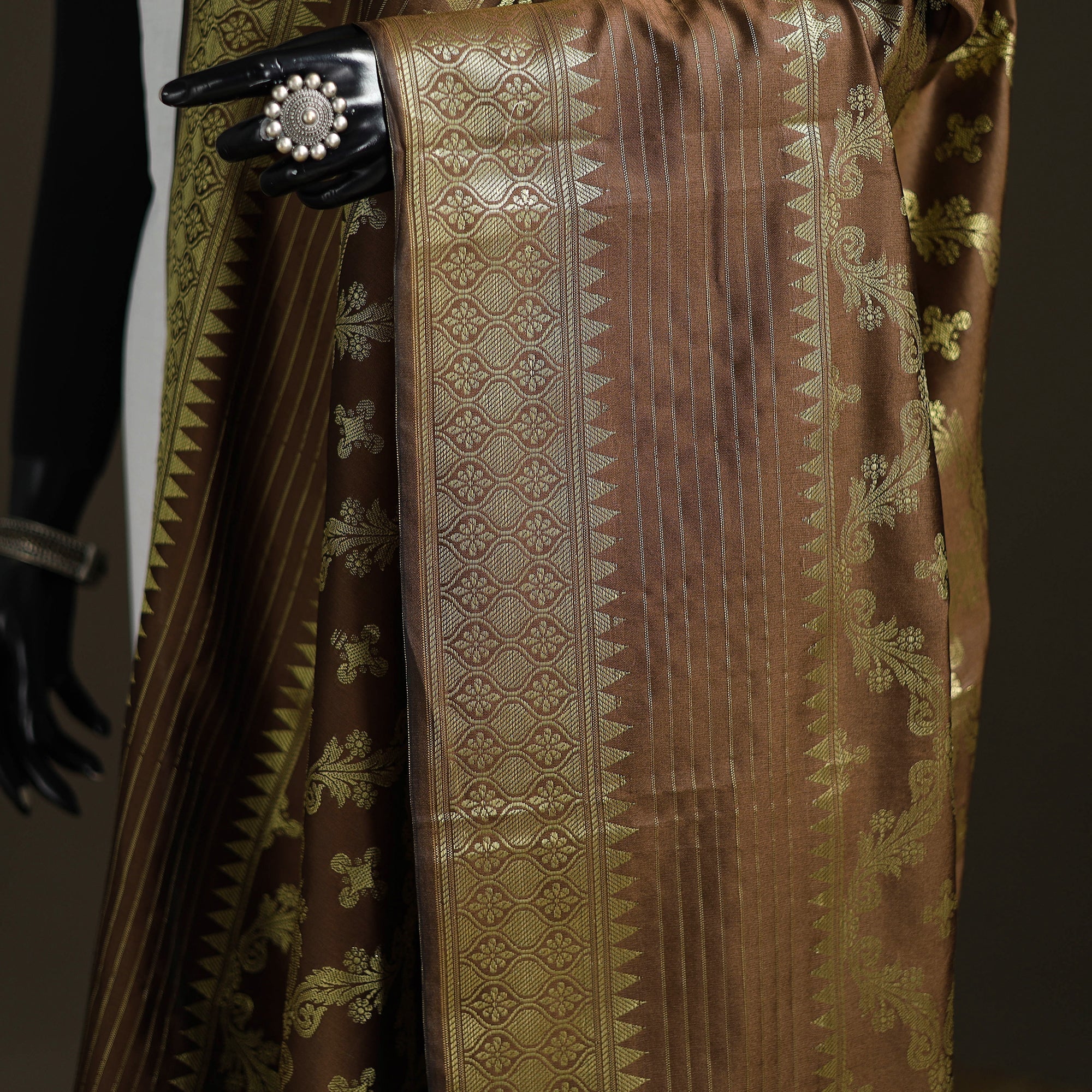 Brown - Zari Work Banarasi Silk Dupatta 05 - Image 3