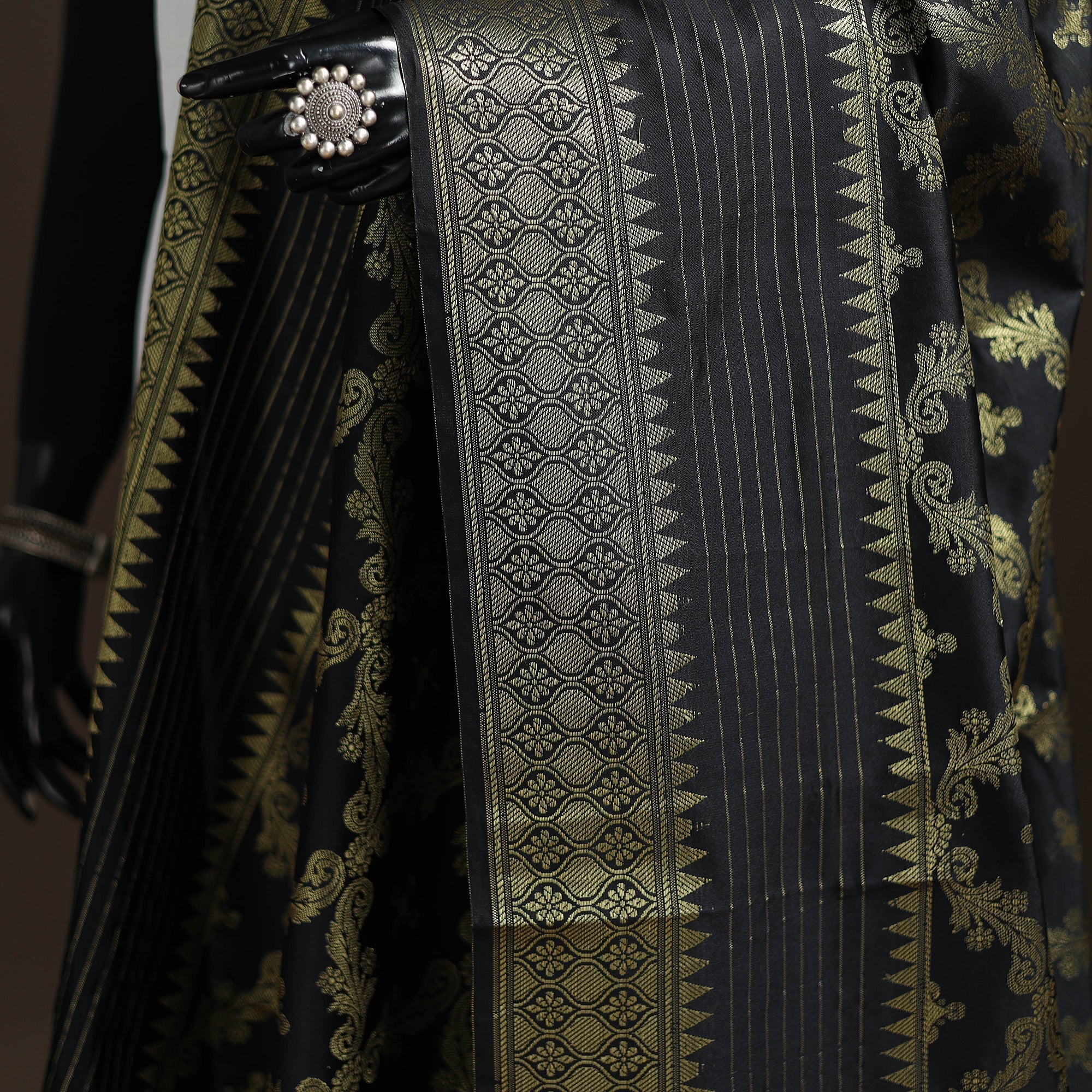 Black - Zari Work Banarasi Silk Dupatta 06 - Image 3
