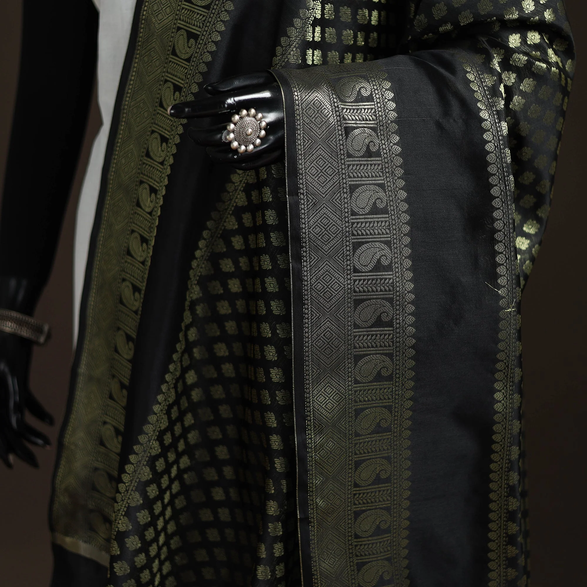 Black - Zari Work Banarasi Silk Dupatta 24 - Image 3