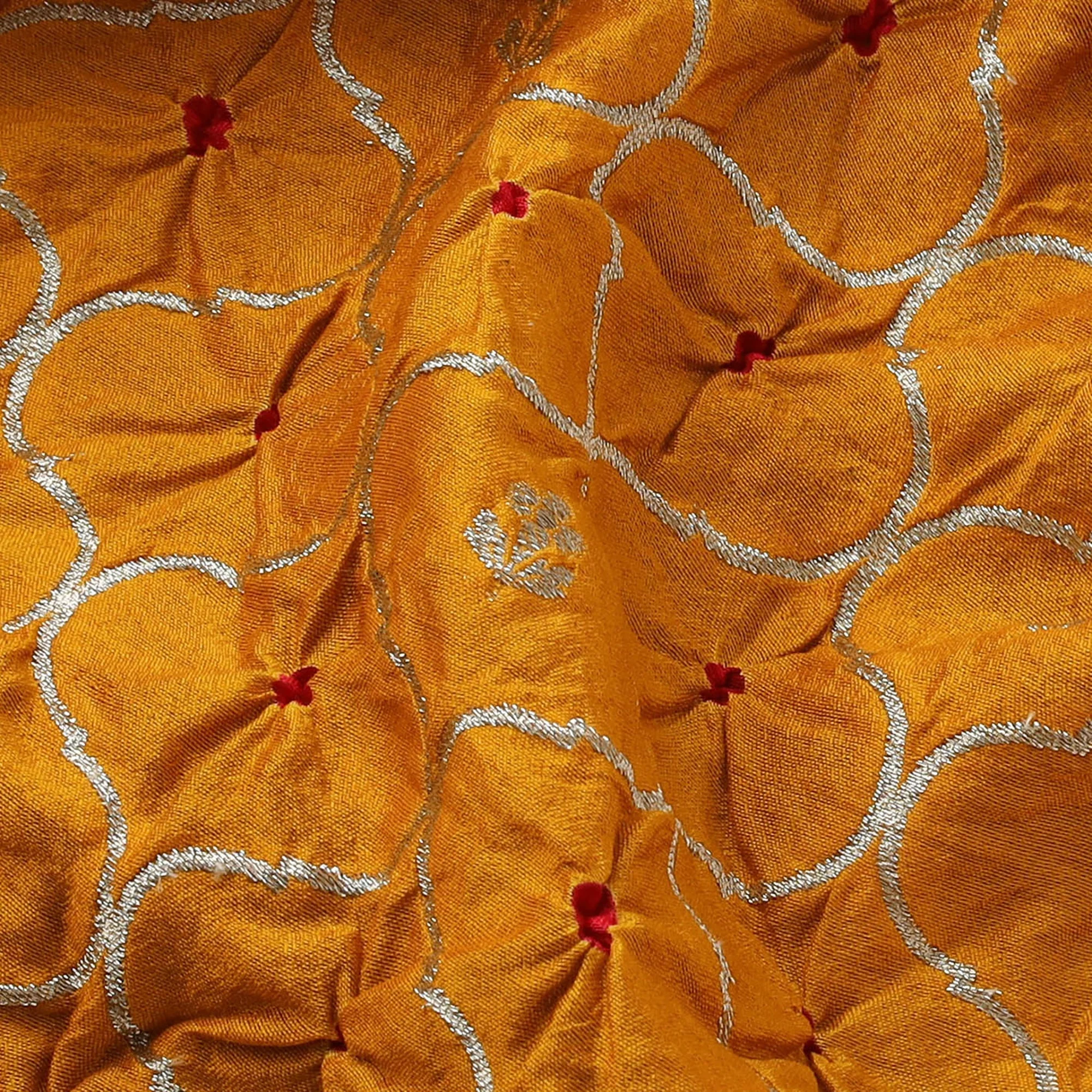 Yellow - Zari Work Silk Tie-Dye Bandhani Fabric 38 - Image 3