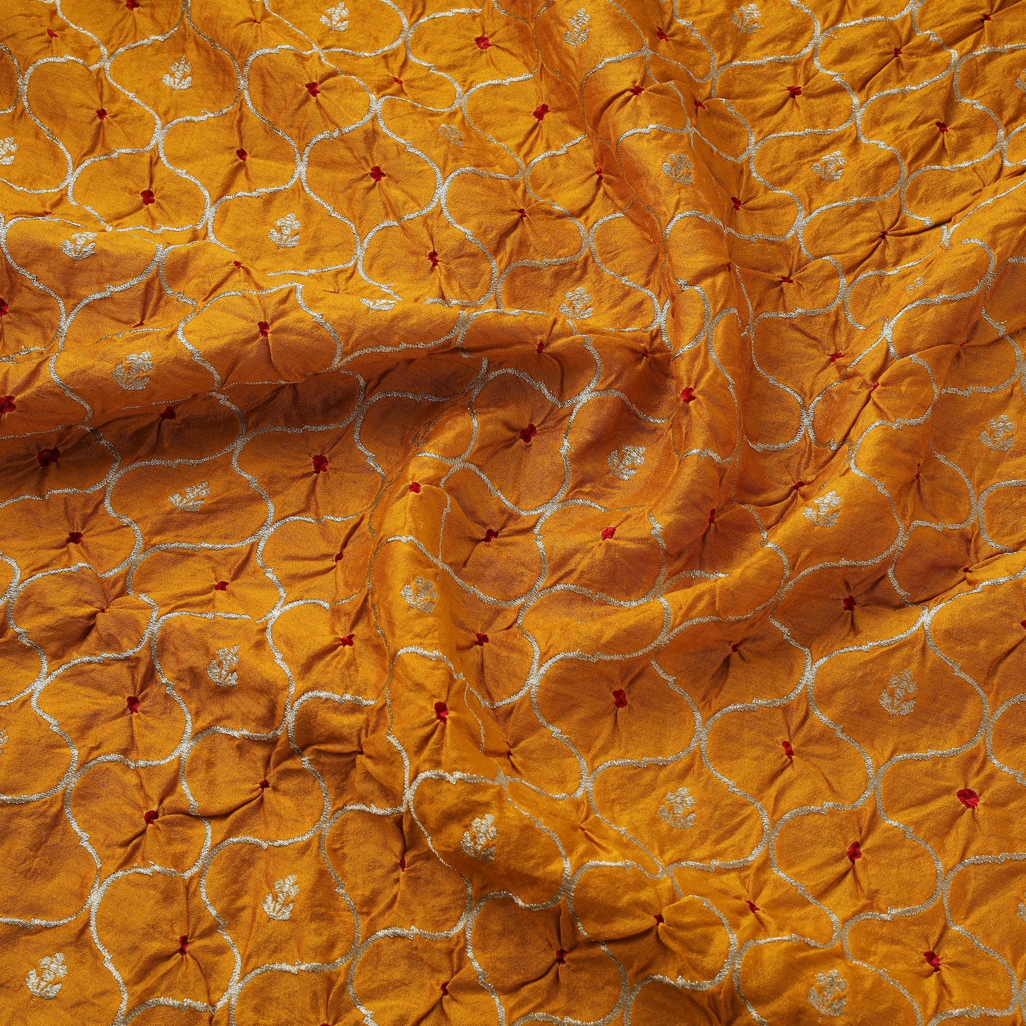 Yellow - Zari Work Silk Tie-Dye Bandhani Fabric 38 - Image 4