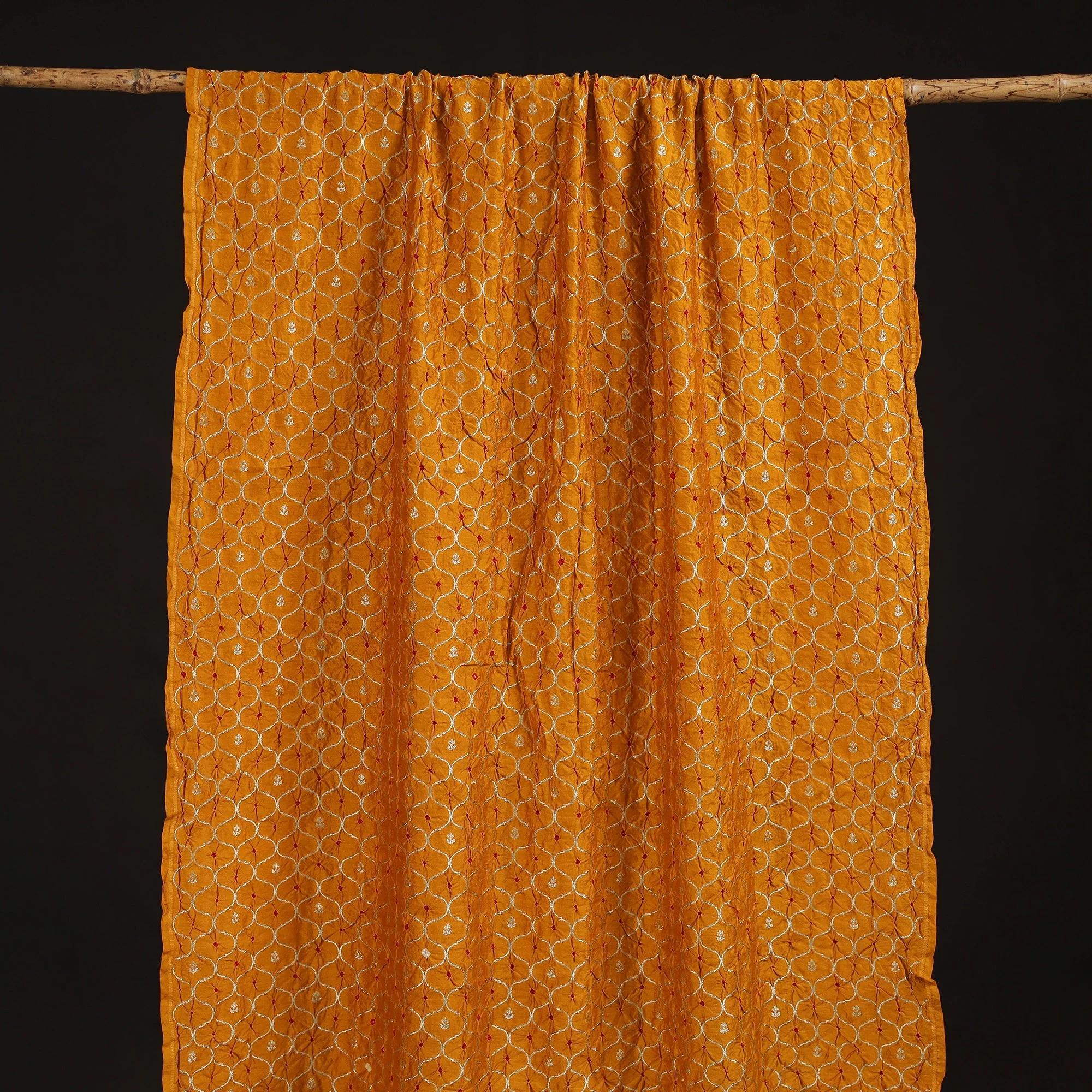 Yellow - Zari Work Silk Tie-Dye Bandhani Fabric 38 - Image 5